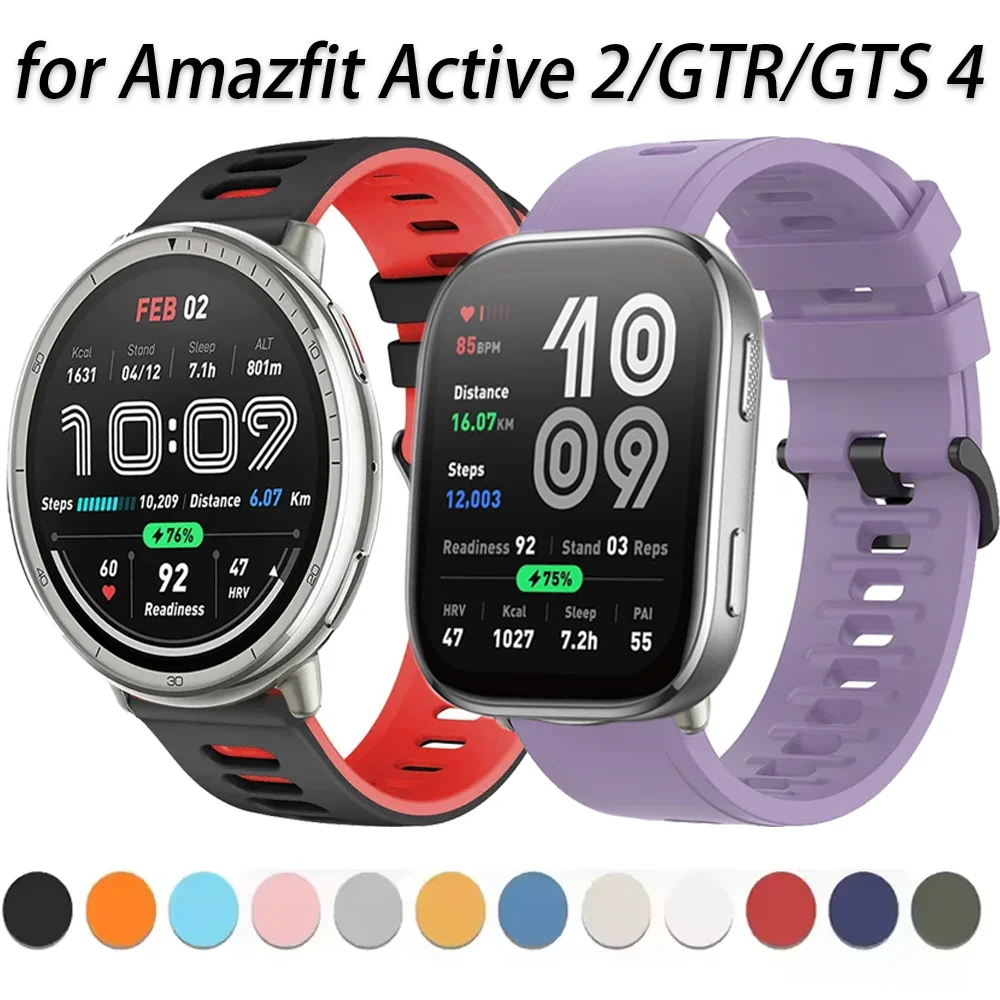 Amazfit Active 2/Balance/Bip 6 5/Stratos 2 3, Amazfit GTR/GTS 4 Mini 3 2 2e용 20mm 22mm 실리콘 밴드/스트랩