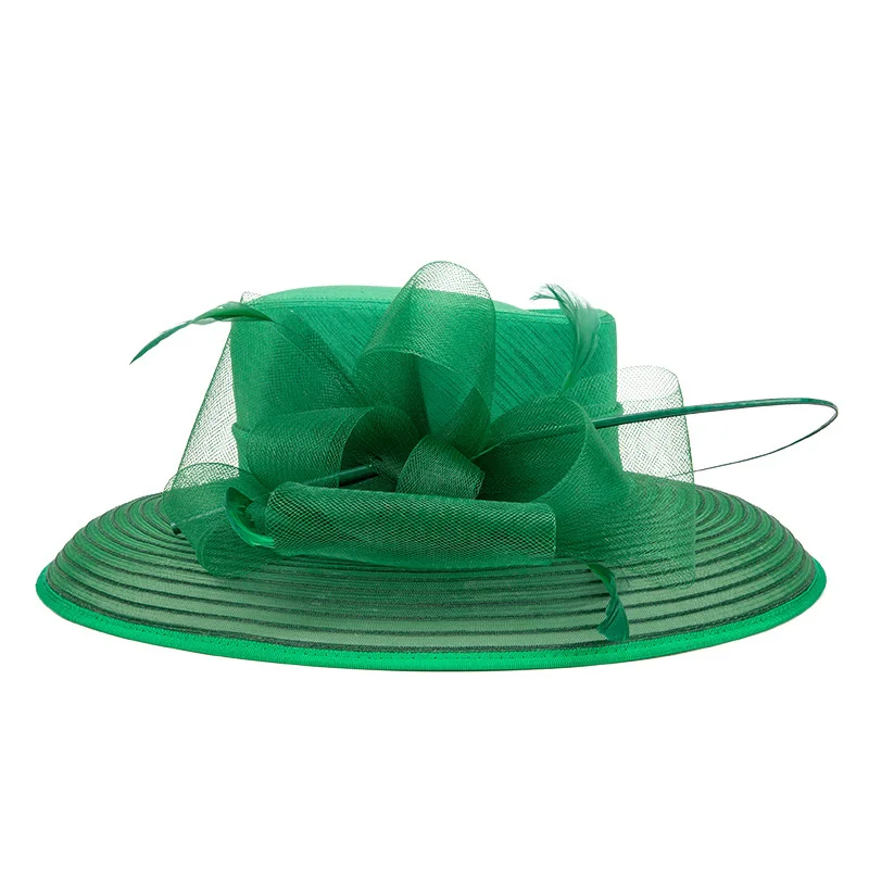 

Green Cocktail Satin Cloth Hat Elegant Photography Hats Chain Fashion Formal Hat Masquerade Flower Wedding Top Hat Female Women