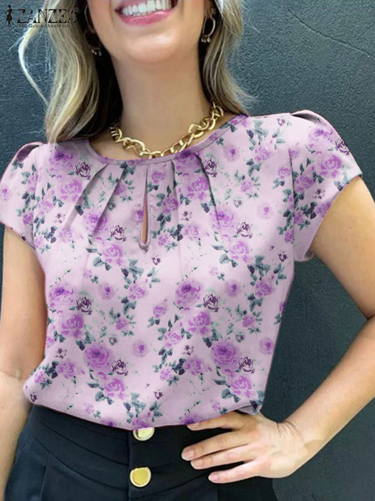 

Fashion Summer Short Sleeve Floral Printed Blouse ZANZEA Women Tops Bohemian Holiday Shirt Casual O Neck Work Blusas Oversize