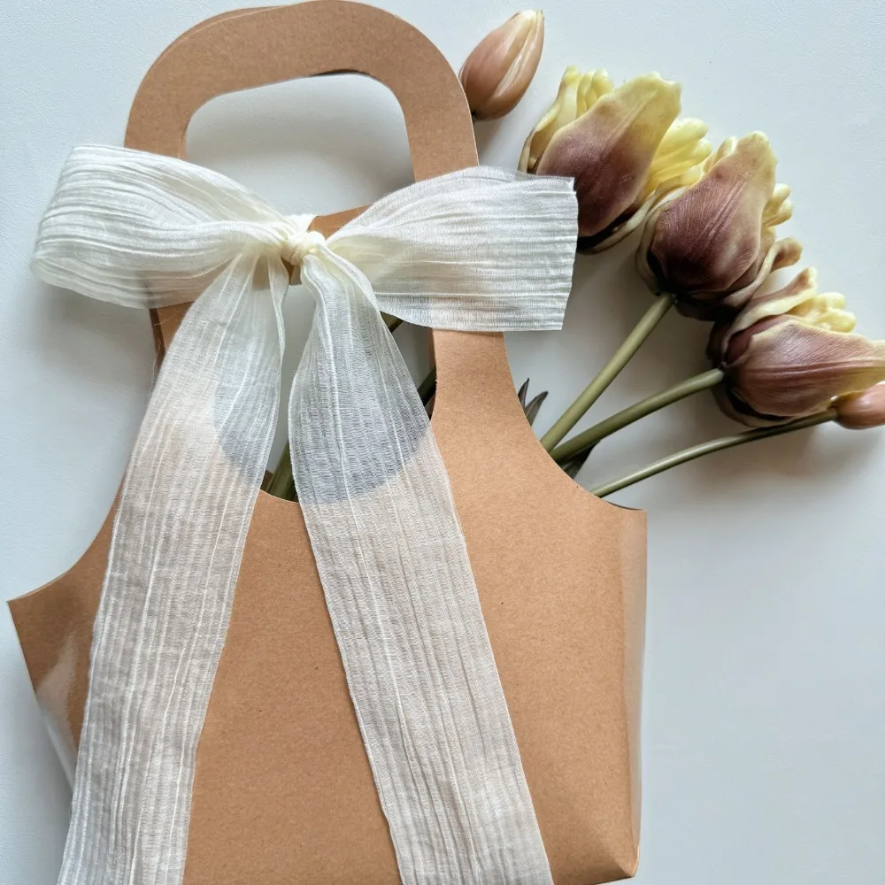 Elegant Striped Pleated Ribbons Simple Solid Color Chiffon Ribbons 5cm*5m Packaging Material Wedding Ribbons
