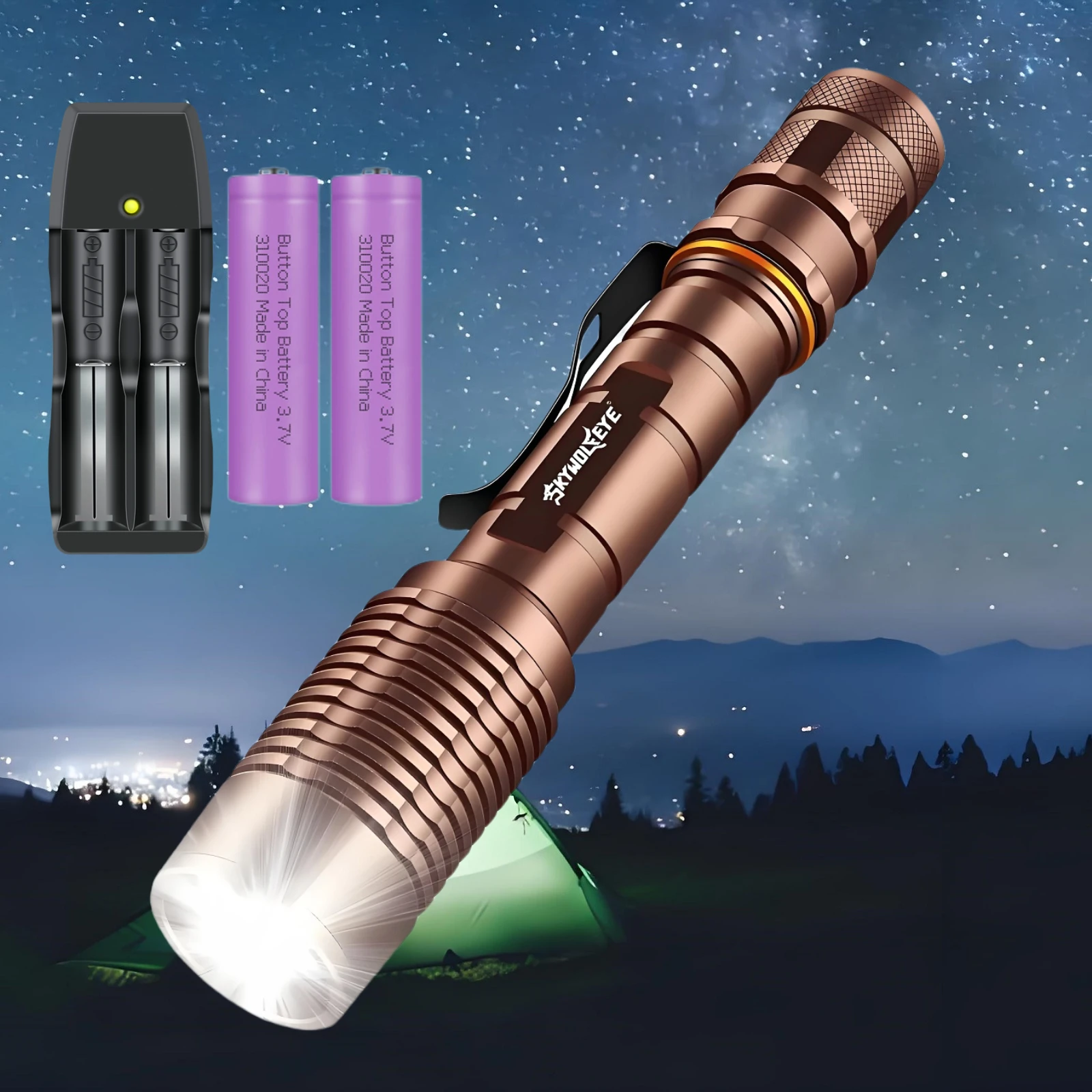 Skywolfeye Bright High Power LED Flashlight 5 Modes Portable Torch With Pen Clip for Camping Outdoor Emergency Home Use