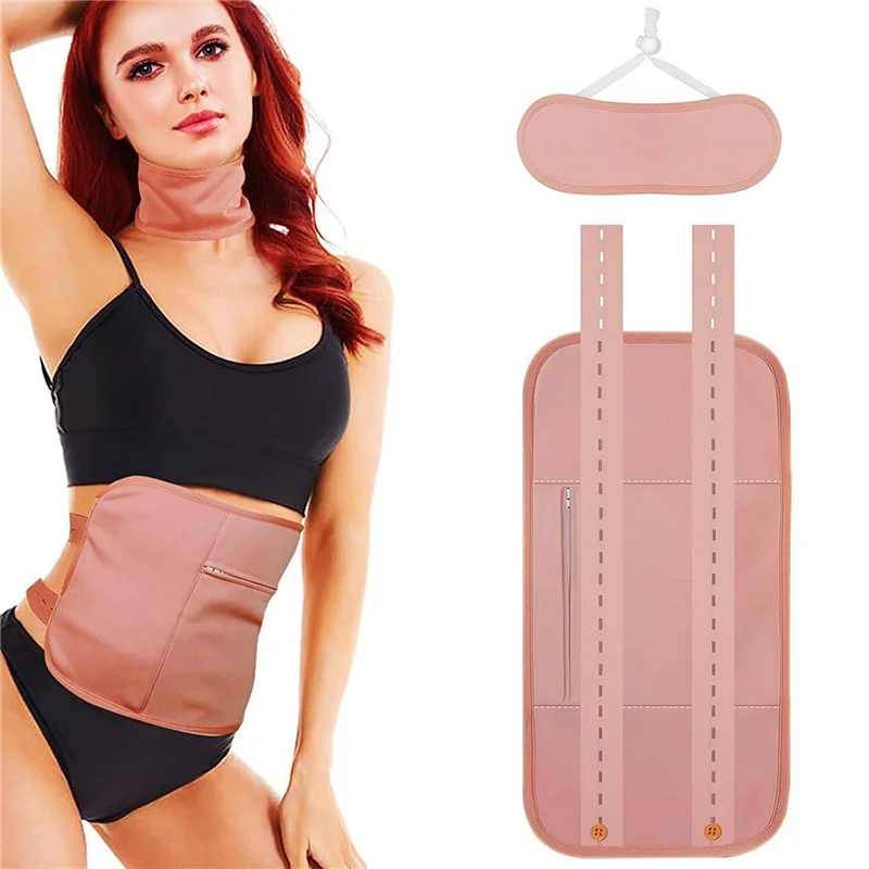 ABUU-Reusable Organic Castor Oil Pack Kit, Adjustable Elastic Strap Bamboo Cotton Machine Washable Anti Oil Leak