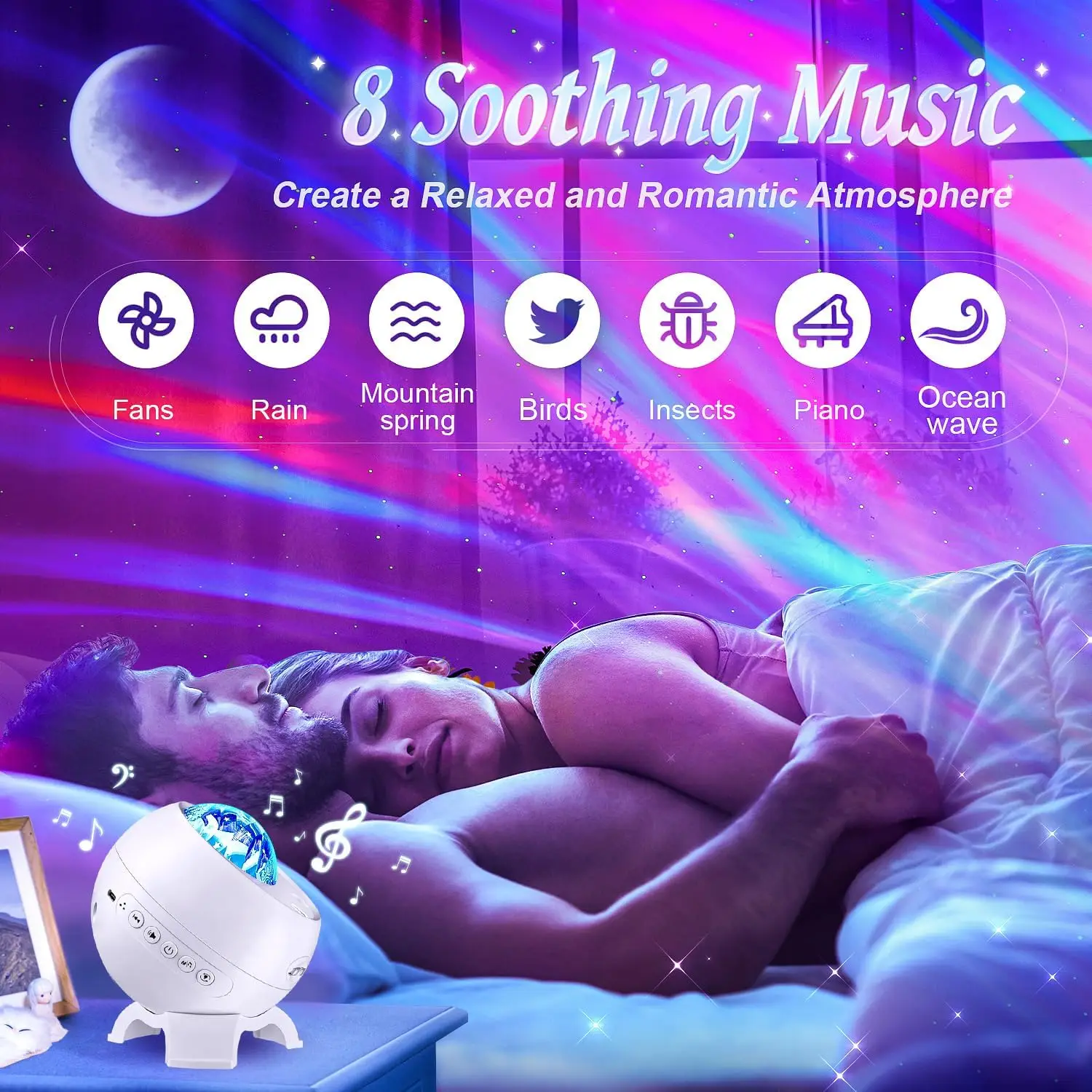 Projecteur Starry Sky Aurora pour adultes, cadeau romantique, musique, projection d\'aurore boréale, escales, lampe pour salle de jeux, chevet