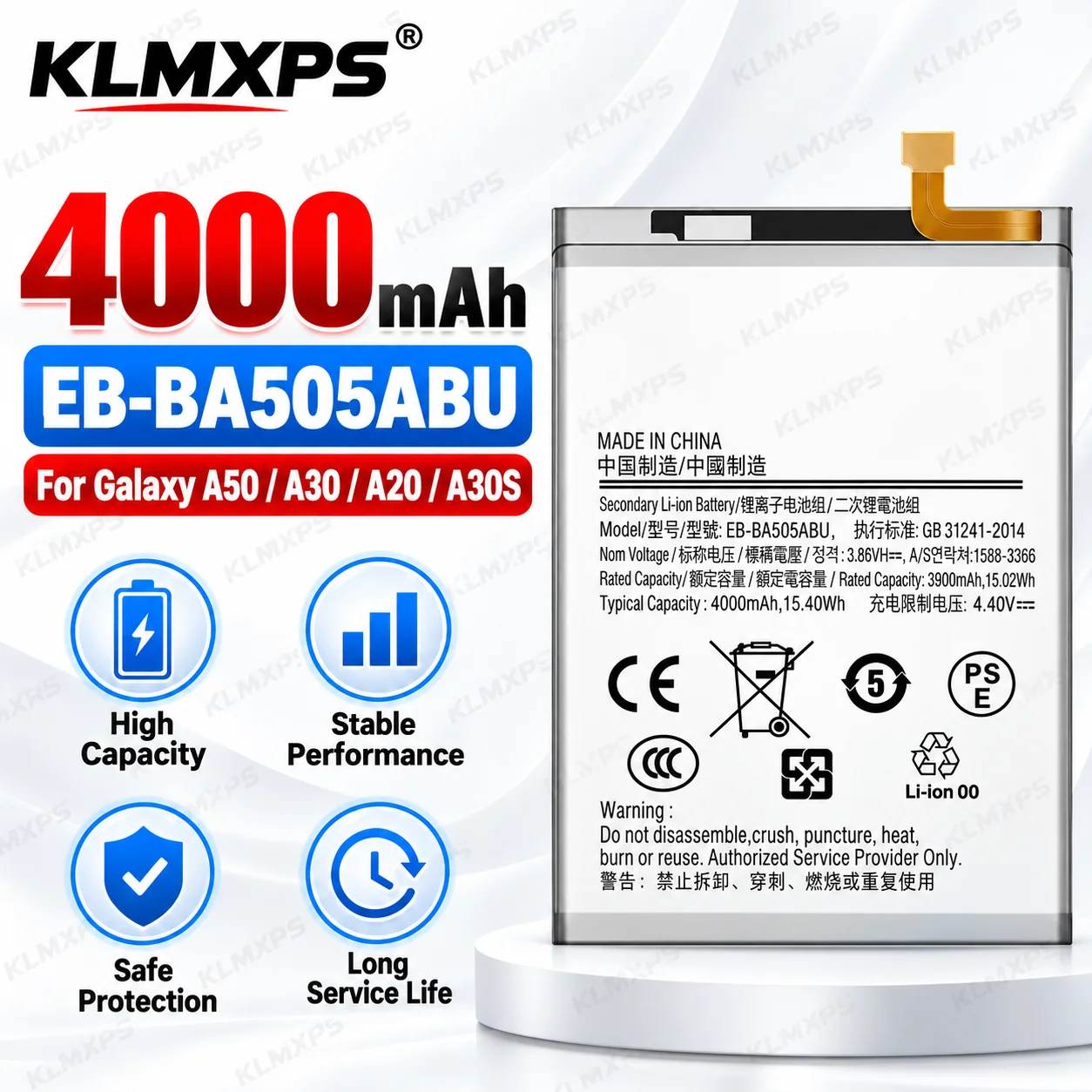 Replacement Battery for Samsung A50 A30 A20 M10S M107 EB-BA505ABU, 4000mAh Lithium Cell With Built-in Board Factory Wholesale