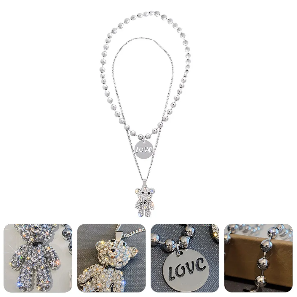 1Set Little Bear Necklace Set Stylish Neck Jewelry for Daily Dress Up Elegant Gift for Women and Women Neck Pendant