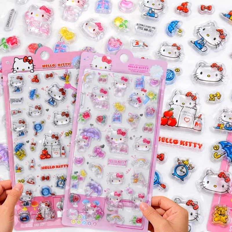 

Sanrio Hello Kitty Anime Kawaii Kuromi Children Relief Stickers Cute Cartoon Acrylic Handbook Crystal Patch Gifts for Kids