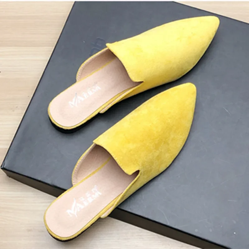 Female Simple Sewing Plain Shoes Outdoor Pointy Toe Slides Camel Blue Soft Sole Wide Fitting 48-33 2022 New Arrivals De Mujer