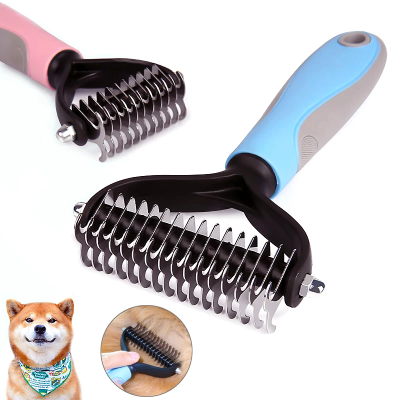 

Pet Grooming Dog Brush Hair Remove 2 Sided Undercoat Rake for Cats Dogs Safe Dematting Comb for Tangles Removing Hair Tools Comb