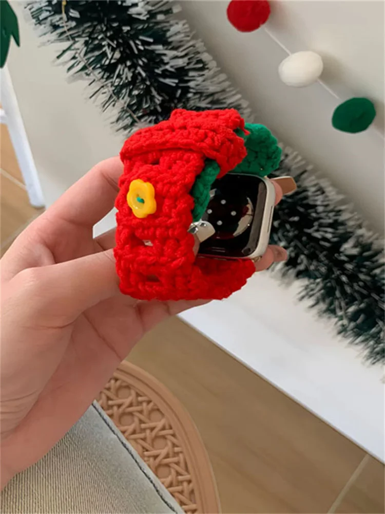 Y2k dziergany kwiatowy pasek do Apple Watch taśma do ćwiczeń Ultra2 49mm 41 45 38 42 40 44mm urocza damska pętla pasek do zegarka iwatch 9 SE 8 7 6