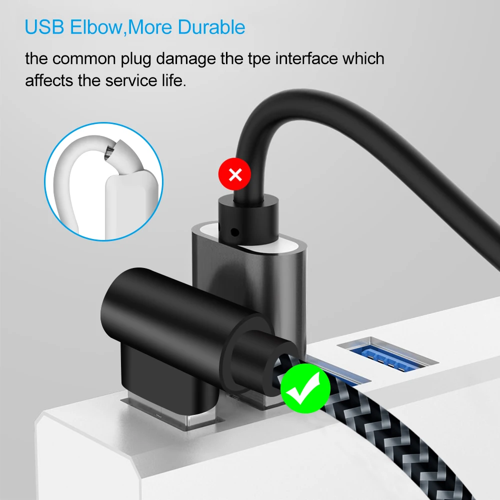 

ANSEIP 2.4A USB Cable for iPhone 13 12 11 Pro Max 8 X Fast Charge for iPhone 90° Design Cable USB Data USB Cable Phone Accessori