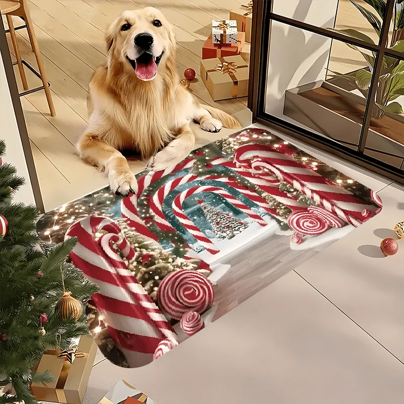 ممسحة ترحيب لعيد الميلاد من Candy Cane، حصيرة غير قابلة للانزلاق للاستخدام الداخلي والخارجي للمطبخ والمكتب والغسيل والحمام وديكور العطلة
