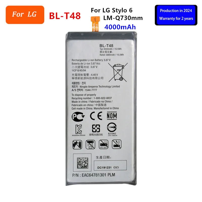 Original BL-T48 4000mAh Battery For LG STYLO 6 LM-Q730MM  BL T48  Mobile phone Batteries