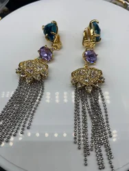 Famous European and American Designers Share The Same Fashion Trend As The Gemstone Tassel Long Ear Clip Without Ear Holes