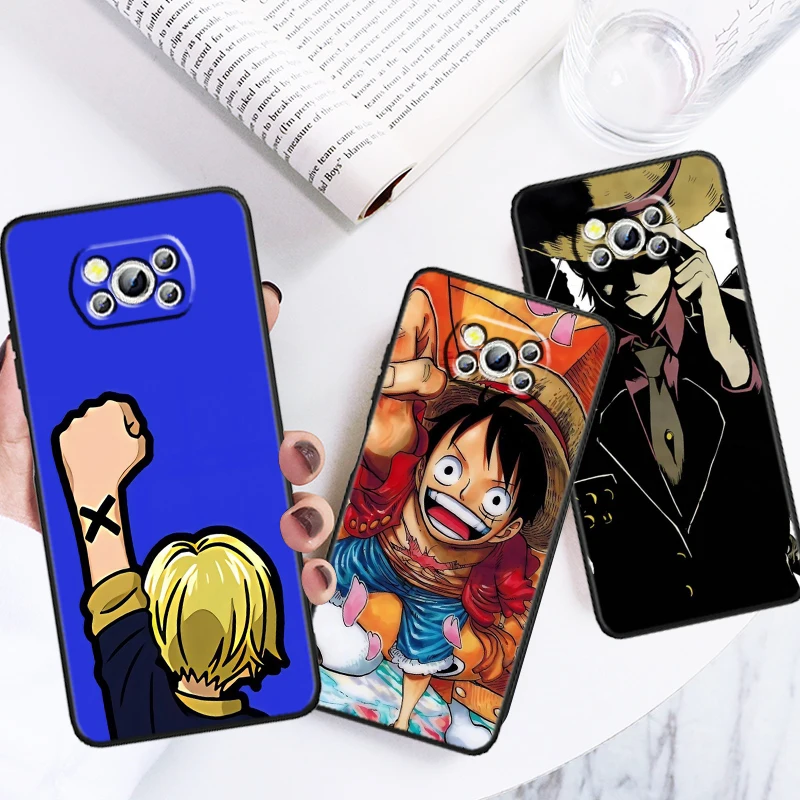 Cartoon One Piece Anime For Xiaomi Mi Poco F5 F4 F3 X6 X5 X4 X3 M6 M5 M5S M4 M3 C65 Pro GT NFC 5G Black Back Phone Case