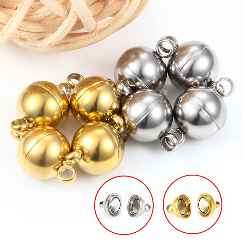 8mm Stainless Steel Necklace Bracelet Chains Round Ball Metal Magnet Buckle Strong Magnetic Clasps For Jewelry Making Accessorie