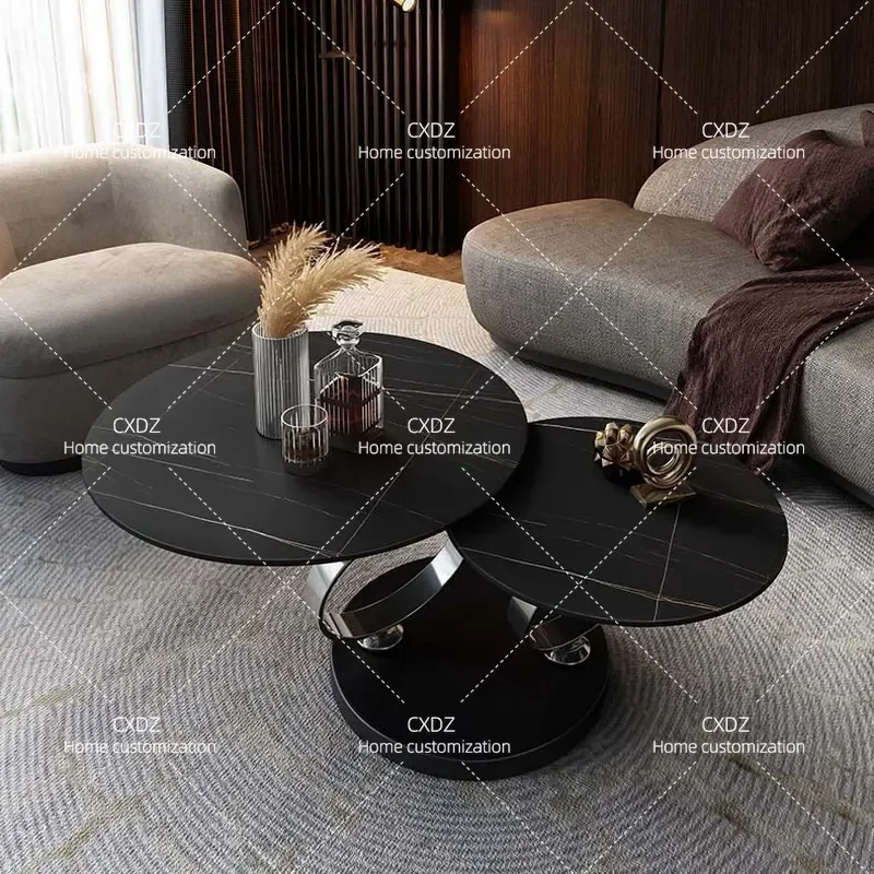 Nordic Rock Slab Coffee Table Living Room Rotating Modern Combination Round Household Telescopic Stainless Steel Center Table