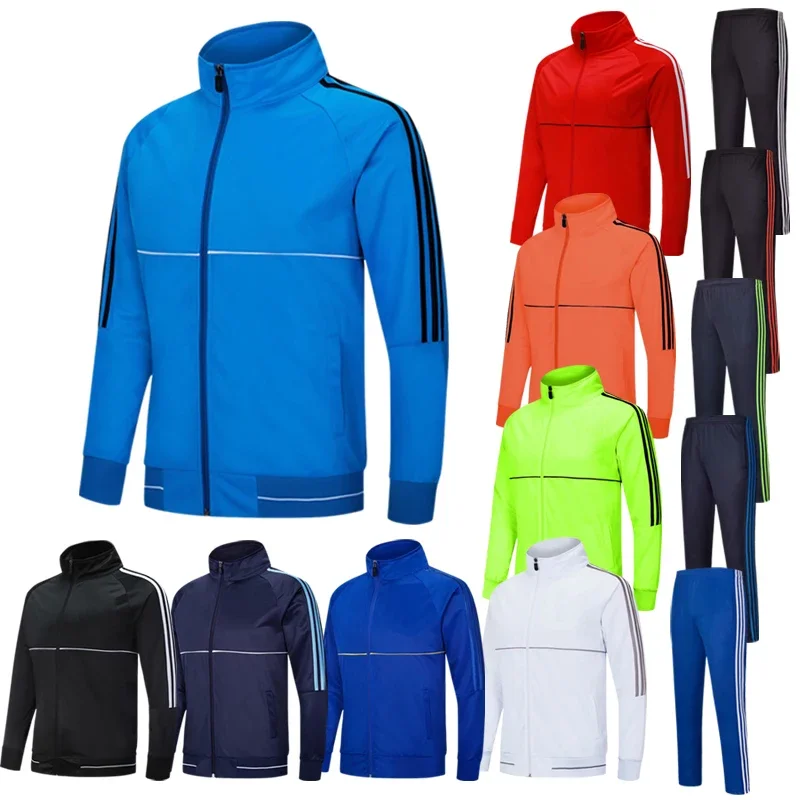 Men Running Tracksuit Football Basketball Training Sport Clothes SkinnyLeg Sweatpant Soccer Jacket with Zipper Jersey Sportswear