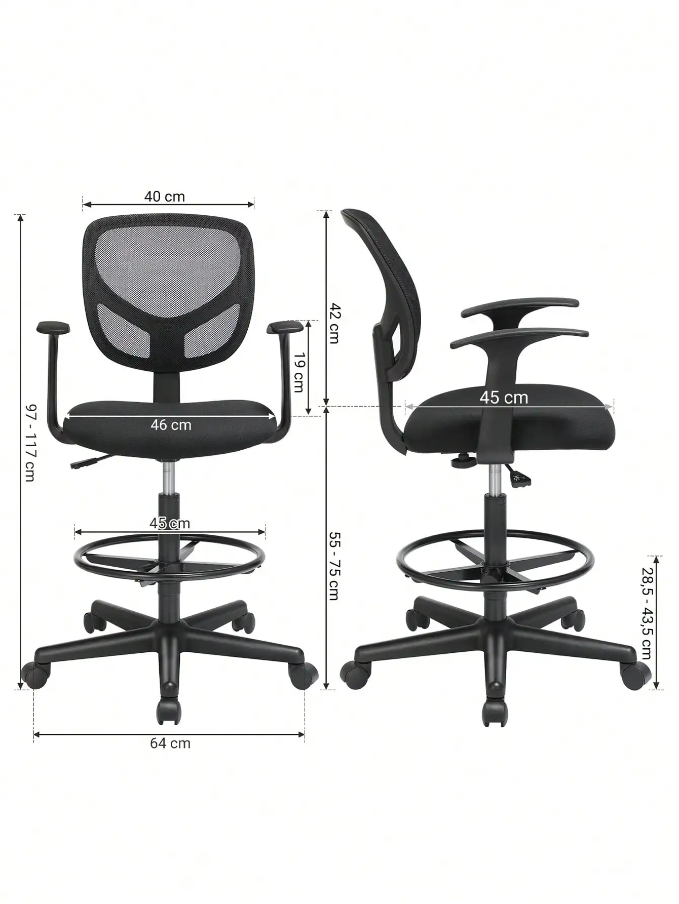 كرسي دوار شبكي مع ارتفاع قابل للتعديل ومسند للقدمين ، كرسي مكتب مريح ، مساند للذراعين ، مقعد من القماش ، حمولة قصوى #5