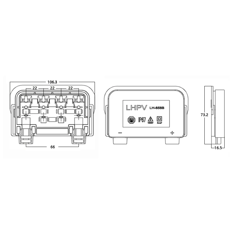 1000V/1500V 4 Schienen 3Diods 4 mm2 Kabel IP67 PV Anschluss dose Solar panel