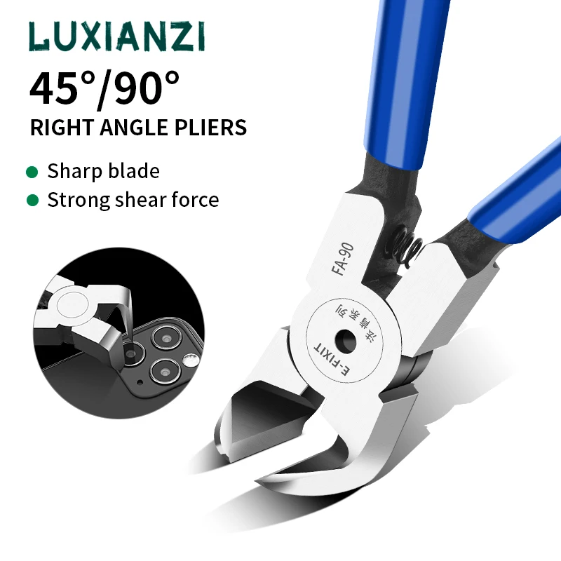 LUXIANZI 45 Degree Beveled Flat Jaw Pliers 90 Degree Sharp Curved  Cutting Plier Disassemble Mobile phone Rear Camera Steel Ring