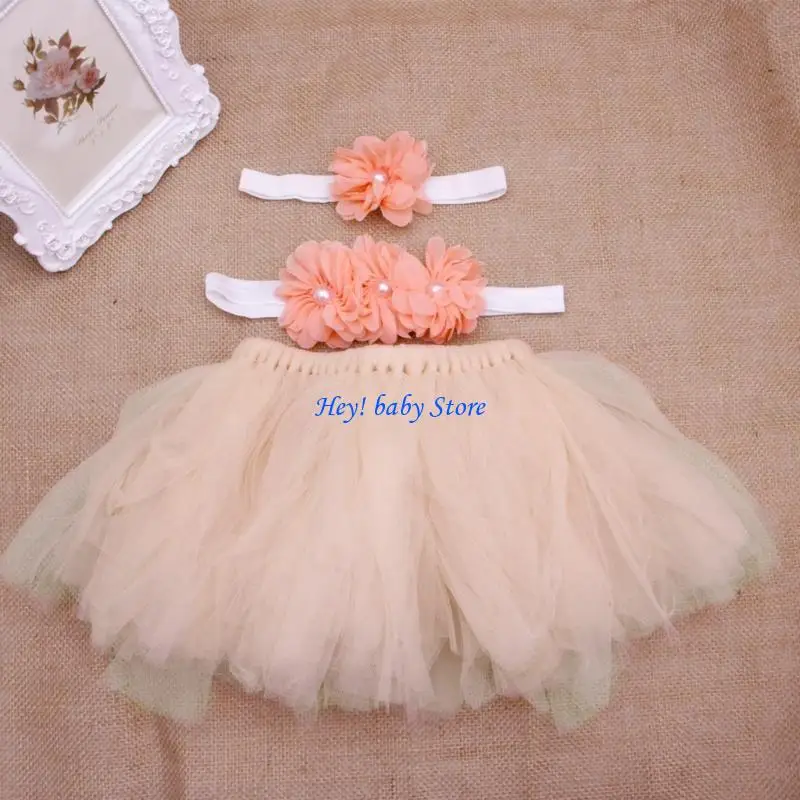Q1FE Summer Newborn Headband Baby Girl Layer Ballet Dance Pettiskirt Outfit