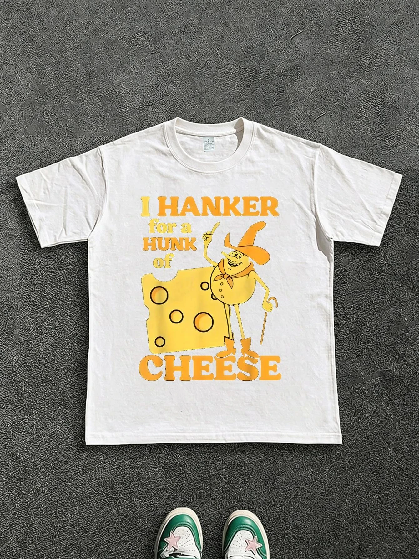 New T-shirt I hank for a hunt of CHEESE fun cartoon print soft and breathable   Loose casual unisex streetwear T-shirt