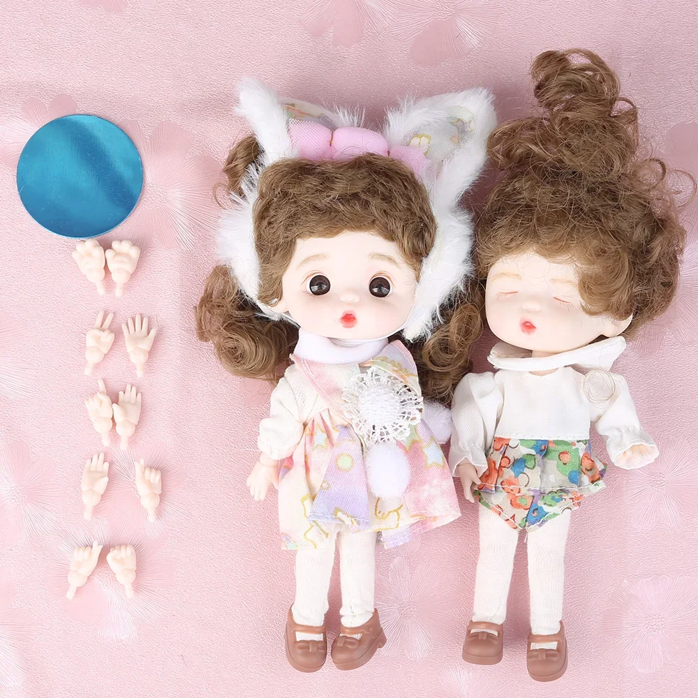 12cm Mini Bjd Doll Ob11 Pocket Doll 23 Movable Joint Cute Toy Fullset Mini Girl Close Eyes Bjd Dolls Best Gift for Birthday