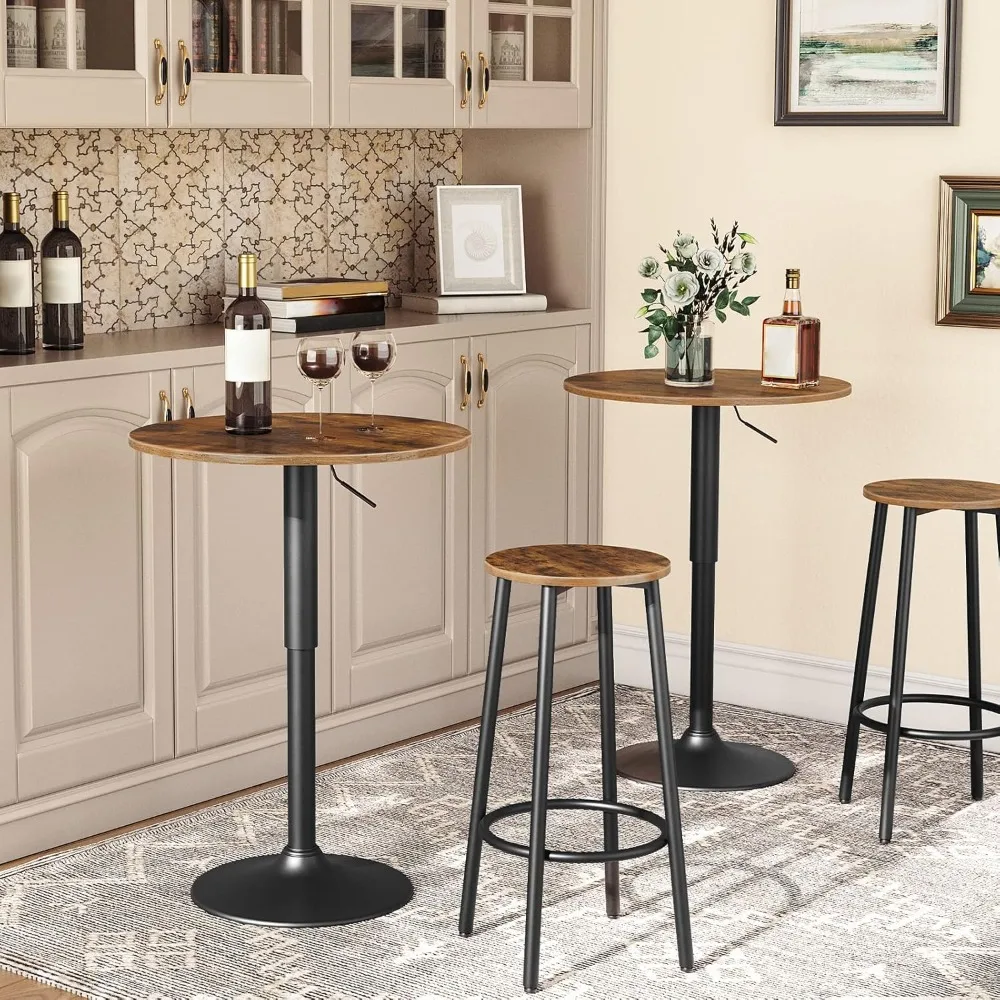 Set of 2 Kitchen Bar Stools with Footrest, Rustic Brown Steel Frame Counter Height Stools for Dining Room & Party