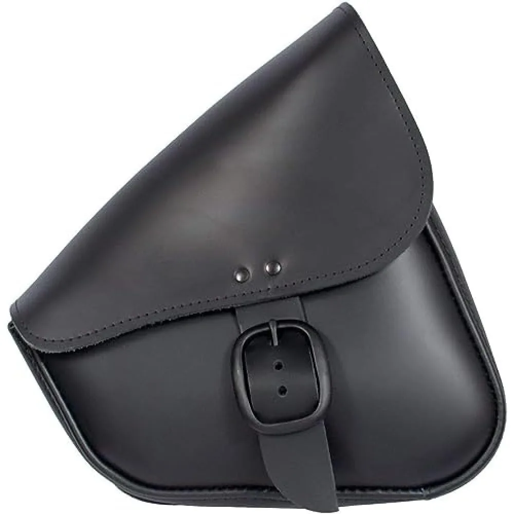 

black leather motorcycle swingarm bag for sportsters/dual shock models - matte black buckle - made in usa by willie and max [pn: