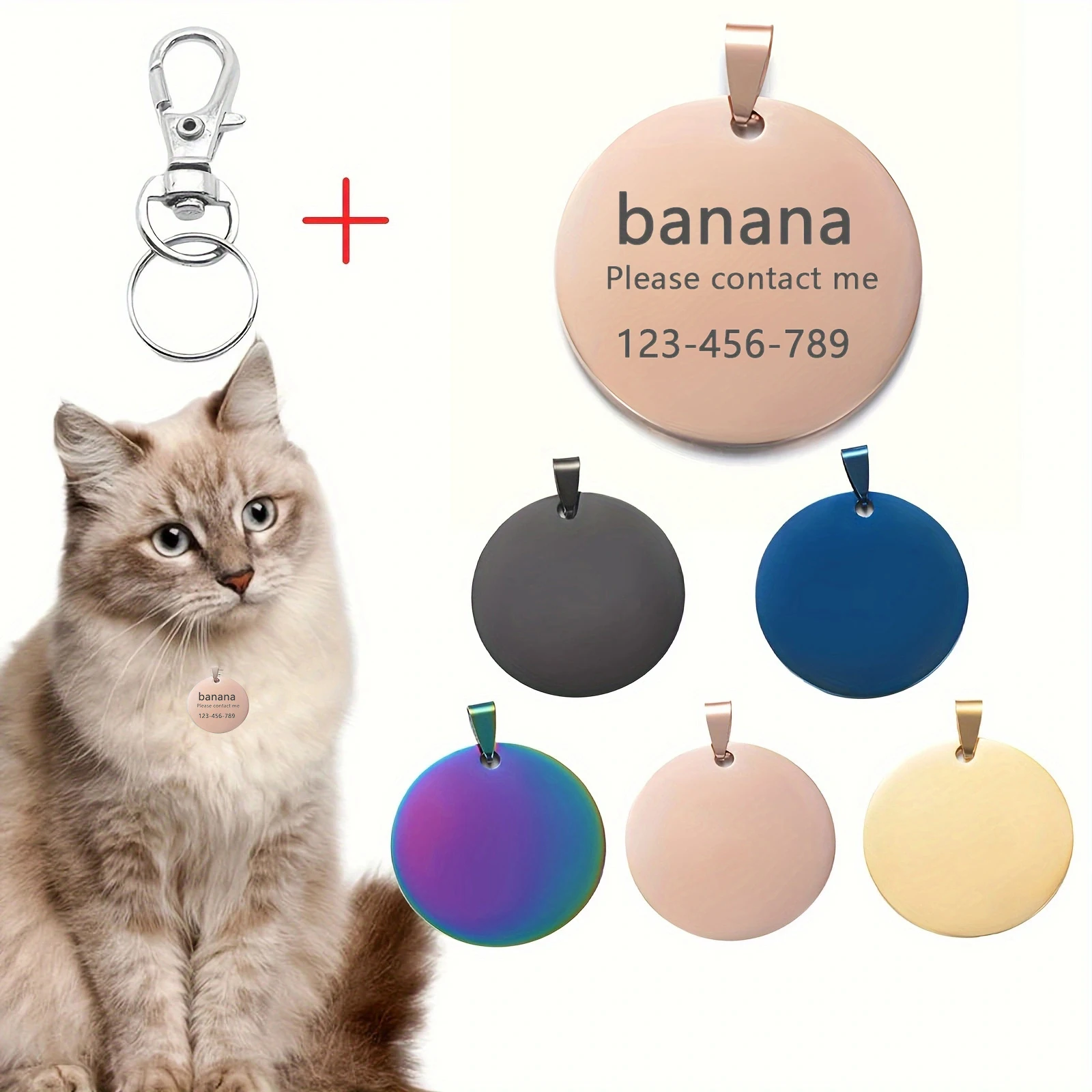 

1Pc【Customized】Personalized Text Content Pet Id Tag, Round Dog Tag Cat Tag, Anti-Loss Blank Dog Tag Pendant with Engraving, with Keychain