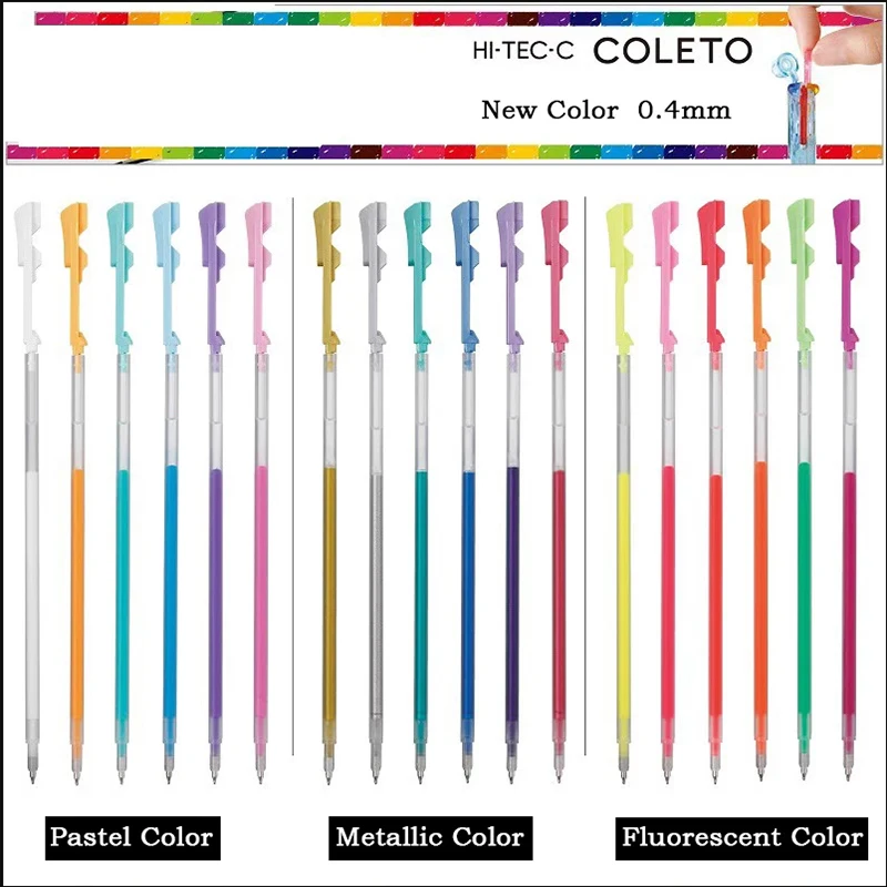 

6pcs PILOT Refill HI-TEC-C COLETO New Color 0.4 Metal/Fluorescent/Pastel for Multifunction Module Gel Pen Empty Pen Case P-LHKCG