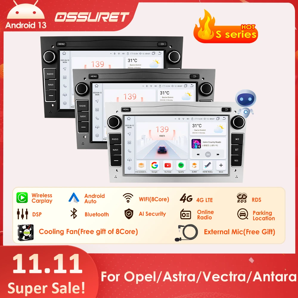 For Opel Astra H J Vectra Vauxhall Antara Zafira Corsa C D Vivaro Meriva Veda CarPlay Android Auto 2 Din Car GPS Radio Stereo BT