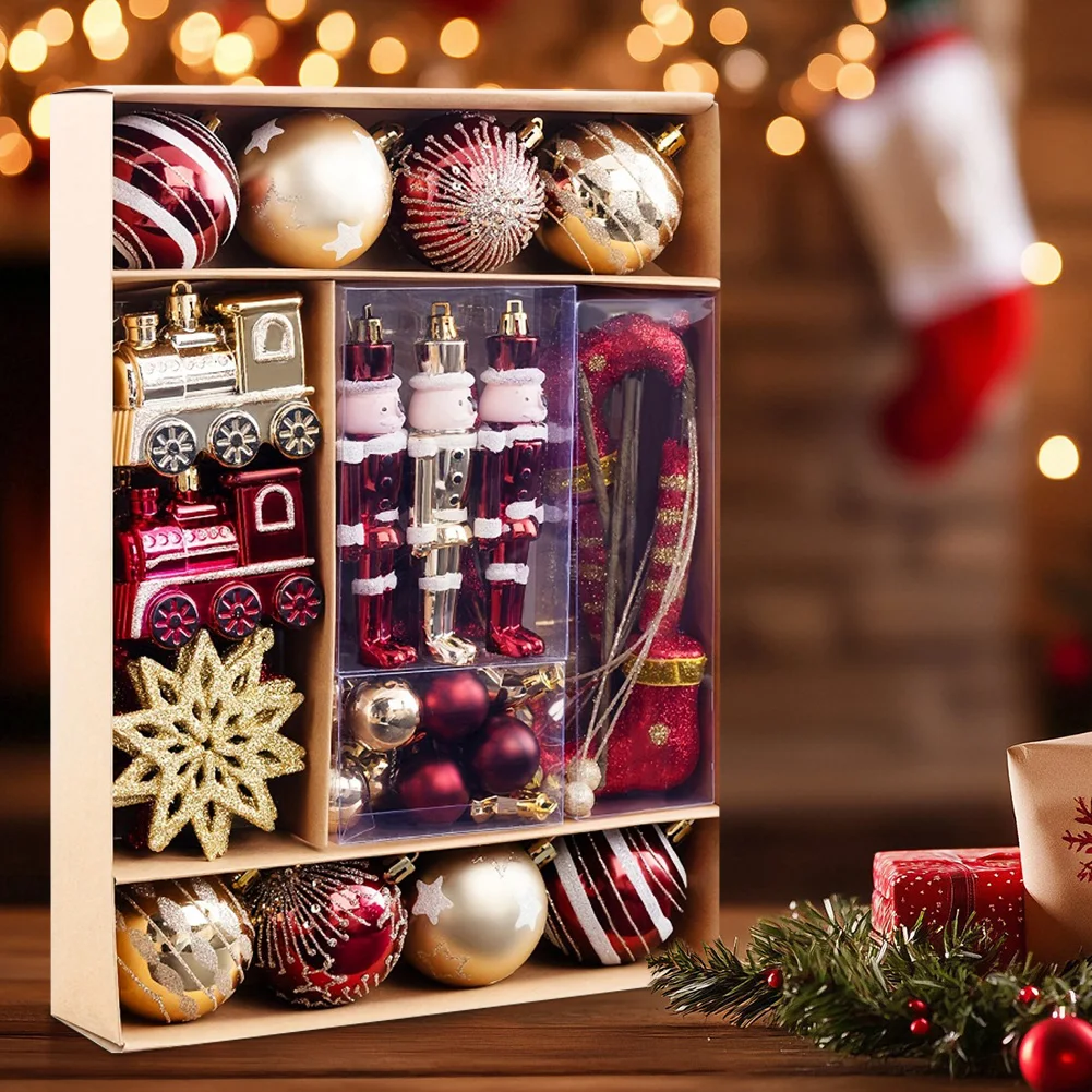 

50 шт., набор украшений для рождественских шаров, декоративные подвесные украшения для рождественской елки, красные и золотые подвески для рождественской елки для домашнего декора