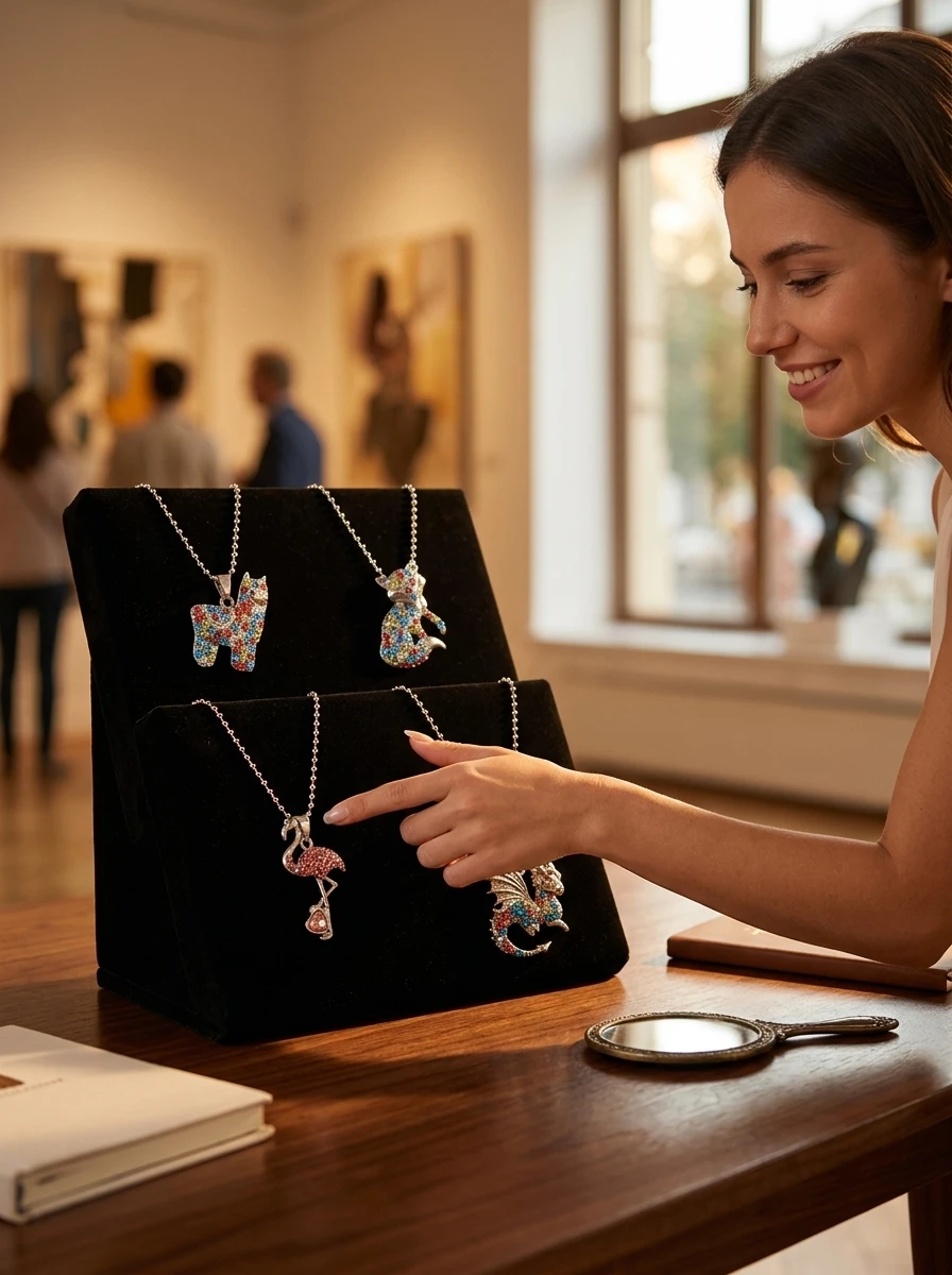 Colorful Rhinestone Animal Pendant Necklaces Full Crystal Alpaca / Fox / Flamingo / Hummingbird / Dragon Shaped Chain Jewelry