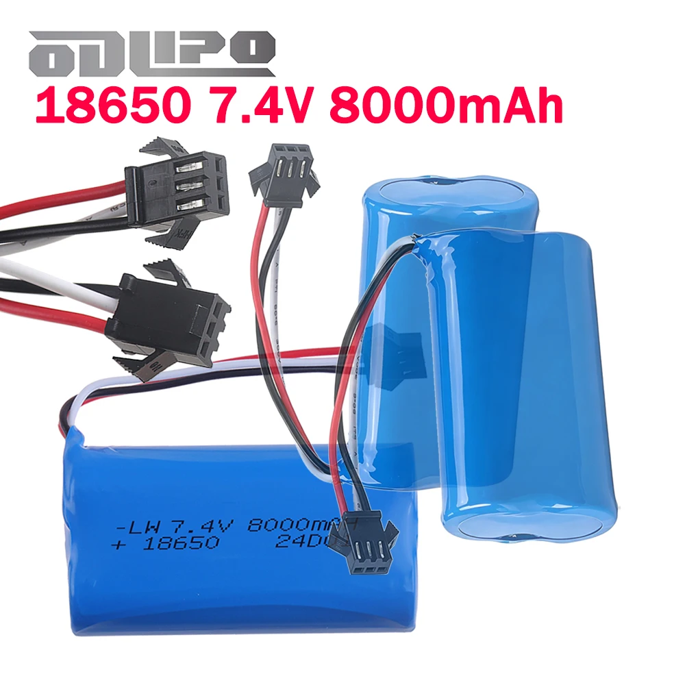 (SM-3P PLUG) 18650 Li-ion Battery 7.4V 8000mAh For MN82 MN128 MN78 LC79 RC Car 2s 7.4v Bateria For MN90K MN91 R/C Toys Parts