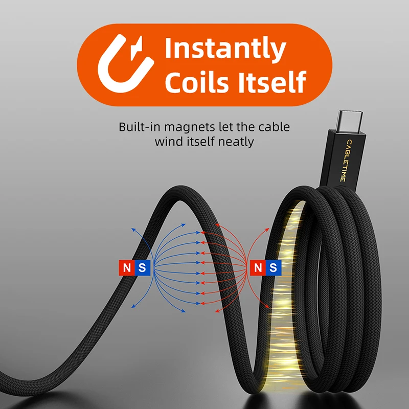 CABLETIME Magnetic USB4 Cable 240W 80Gbps 8K USB C to USB C Cable Fast Charging Cord for Thunderbolt 4/5 for iPhone iPad Laptop