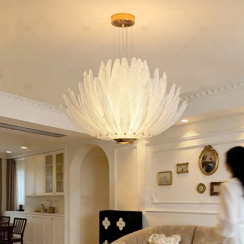 Modern Luxury Feather Glass Led Pendant Light Living Dining Room Chandelier Lighting Fixtures Home Decor Bedroom Suspension Lamp