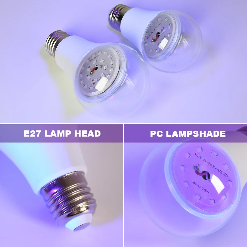 7W 12W LEDブラックライト電球 UVブラックライト E27 LED電球 AC85-265V パーティー ゴーストハウス 蛍光雰囲気 395nm 紫外線ランプ