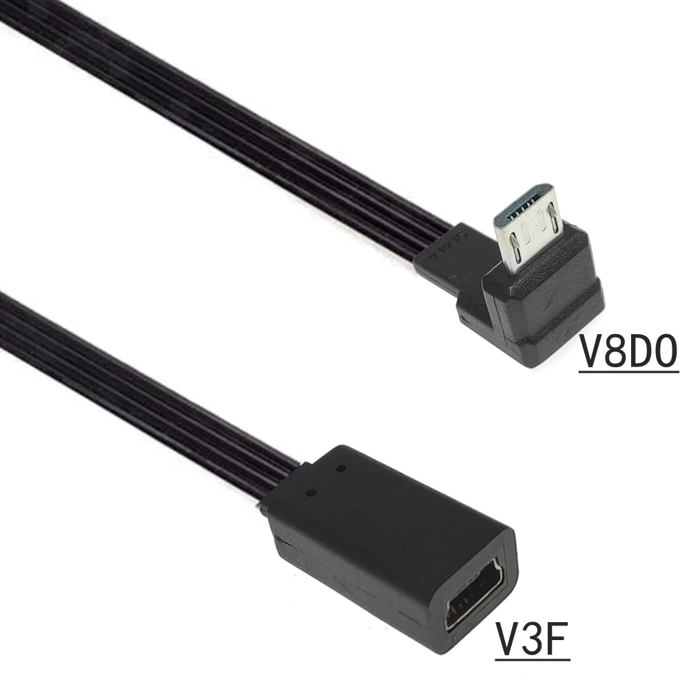 90 degree 4-way Micro USB male to Mini USB female USB flat data charging cable new 10CM 20CM up, down, left, right