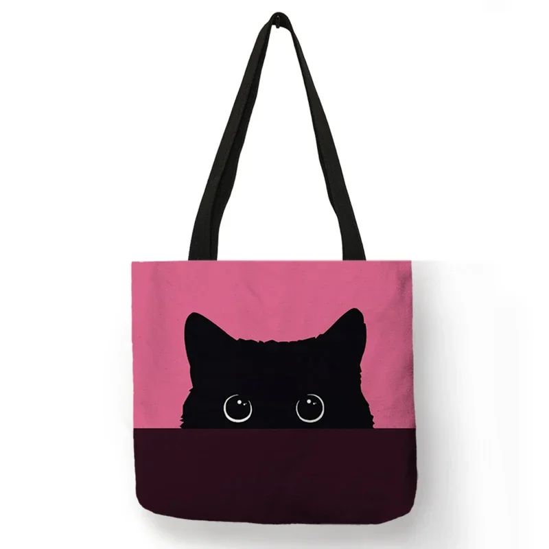 

Женская сумка на плечо с милым домашним животным, черная кошка с принтом лапы, женская модная сумка с мультяшным котенком, эко многоразовые сумки для покупок для продуктов