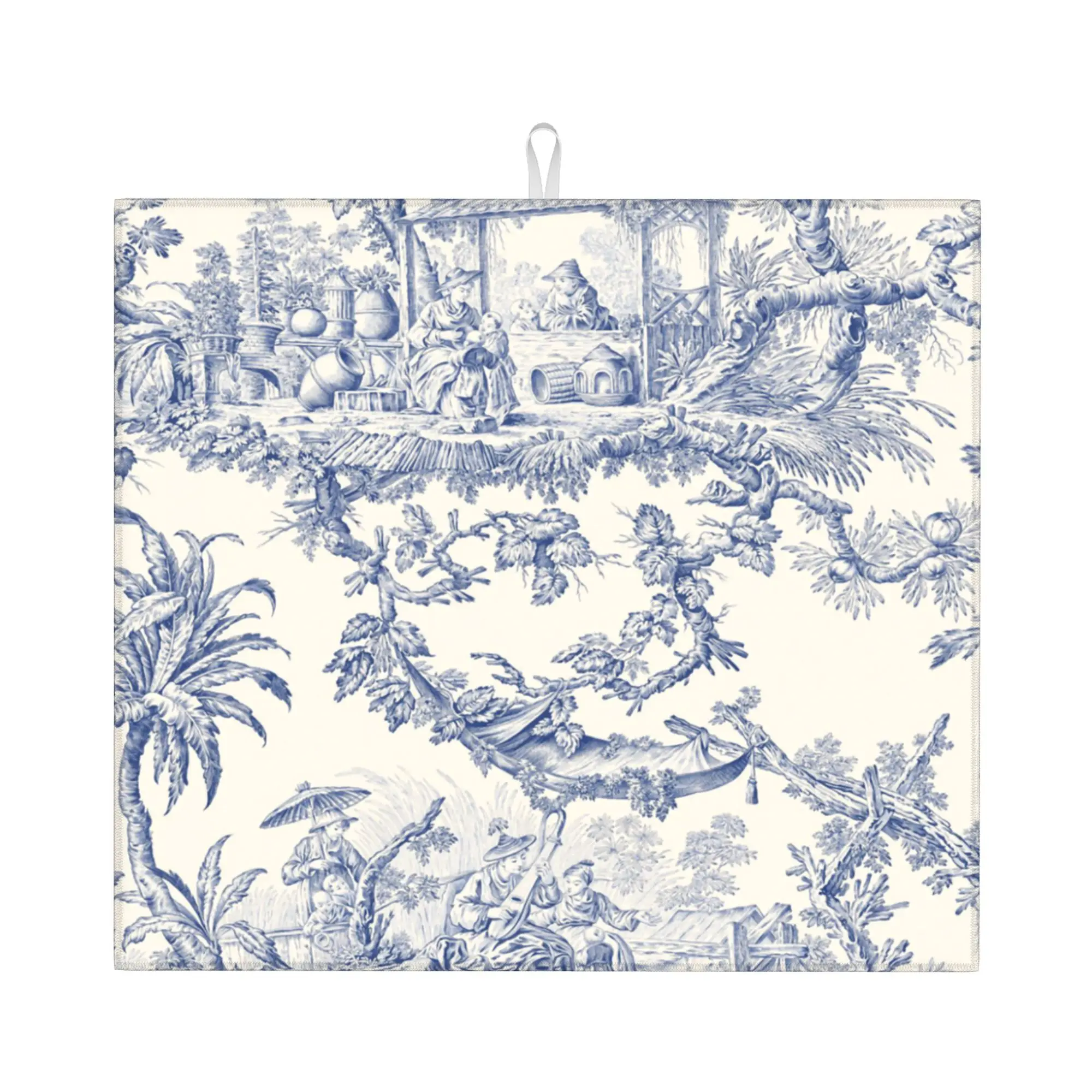 Drying Mat For Kitchen Toile De Jouy Water Absorbent Waterproof Reusable  On Slip Kitchen Counter Protector Mat
