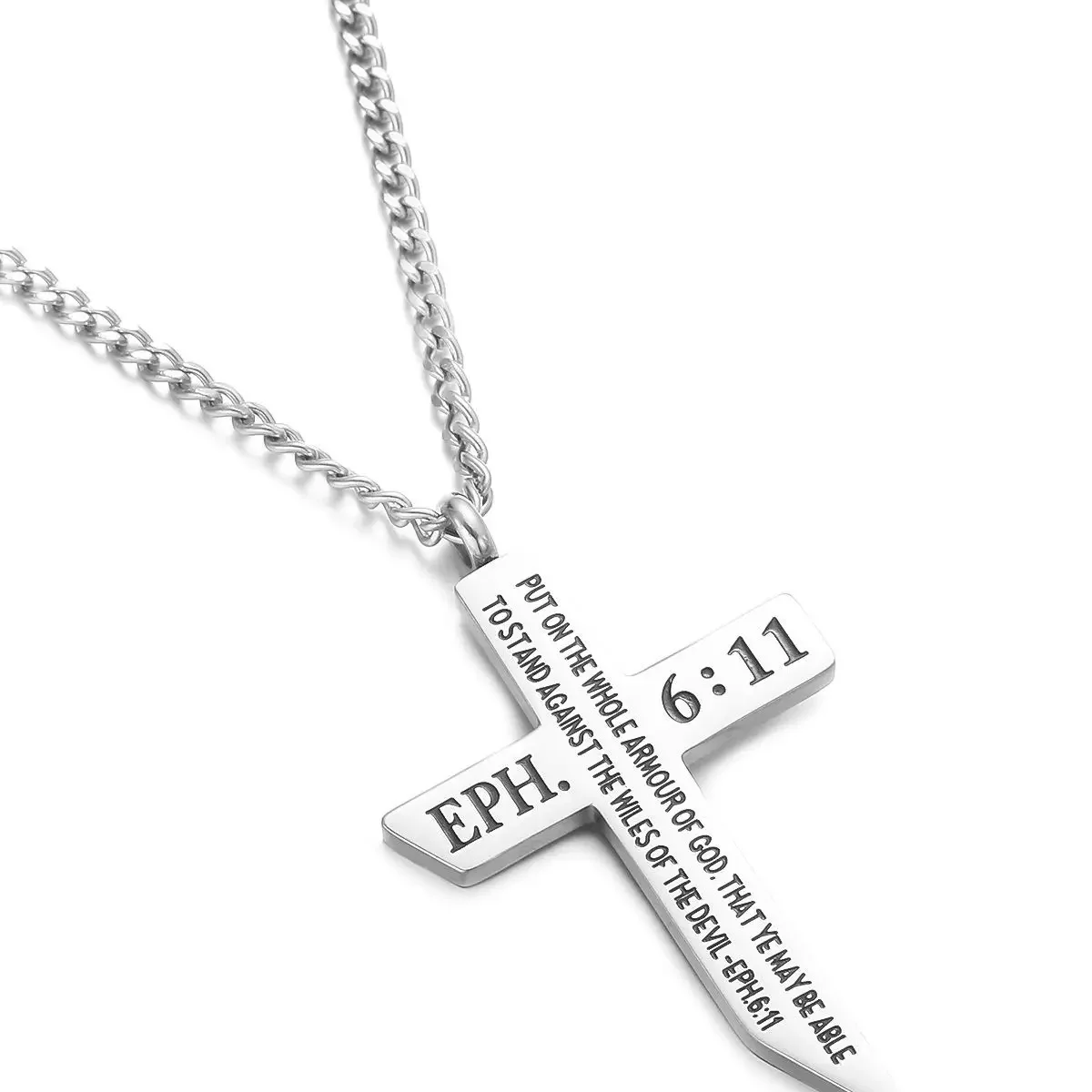 HOUWU TIM EPH 6:11 Inspiration  Trendy Men Stainless Steel Big Cross Pendant  Custom Necklace Christian Jewelry