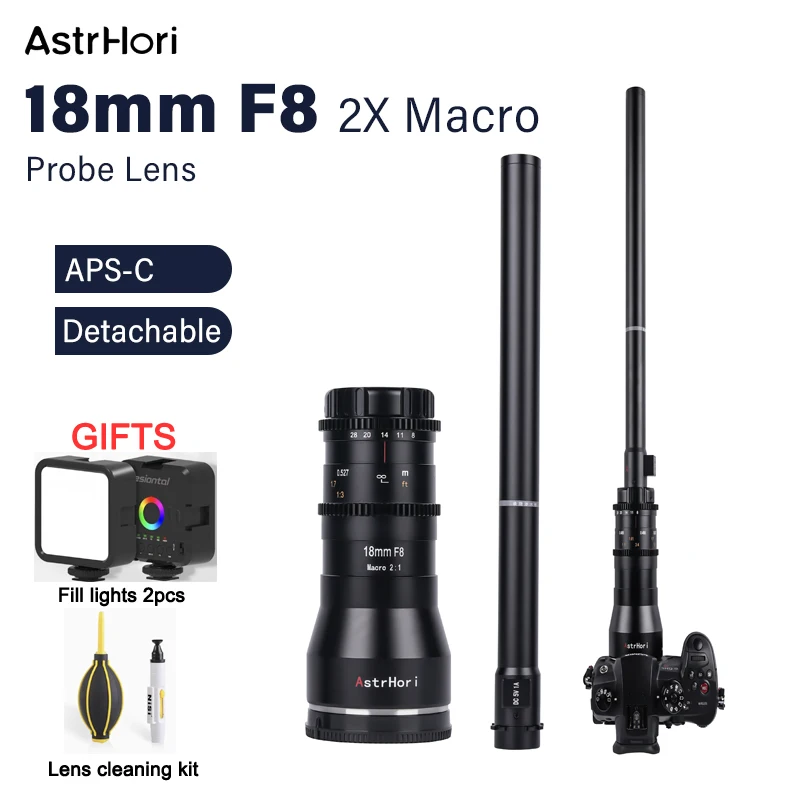 AstrHori 18mm F8 2X Macro Probe Lens APS-C Specialty Lens Compatible with Sony E L Nikon Z Canon RF/EF Fuji XF M43 Mounts