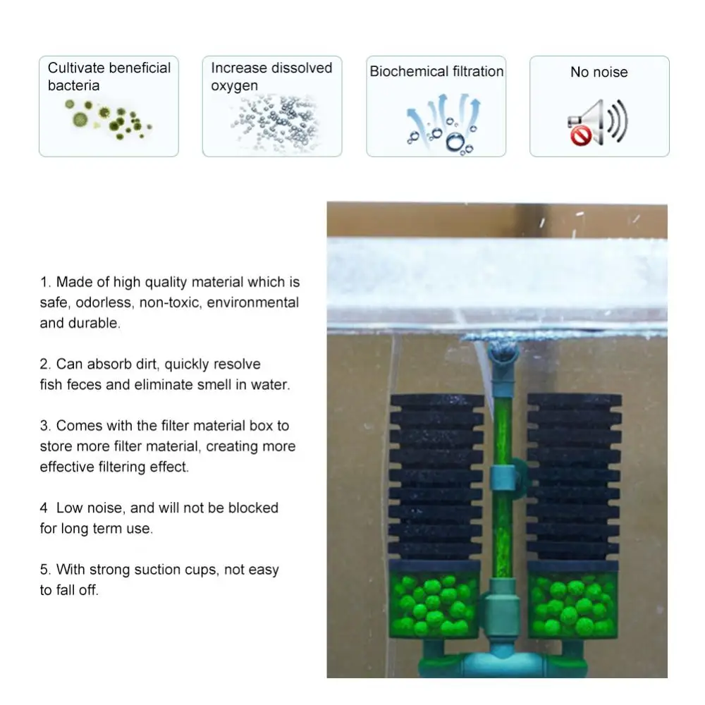 فلتر إسفنجي بيولوجي من الروبيان QS200a، فلتر خزان الأسماك، مضخة هواء متوسطة معلقة، فلتر إسفنجي بيولوجي، ملحقات خزان الأسماك