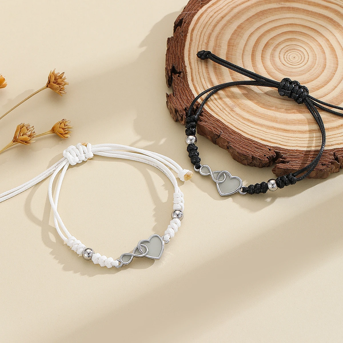 سوار زوجين الحب الذي لا نهاية له مضيئة سوار منسوج يدويًا من الحب الخالد