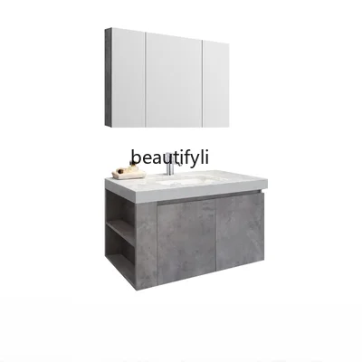 Bathroom Cabinet Combination Stone Plate Seamless Basin Corner Cutting Bathroom Table Solid Wood Wash Basin Cabinet