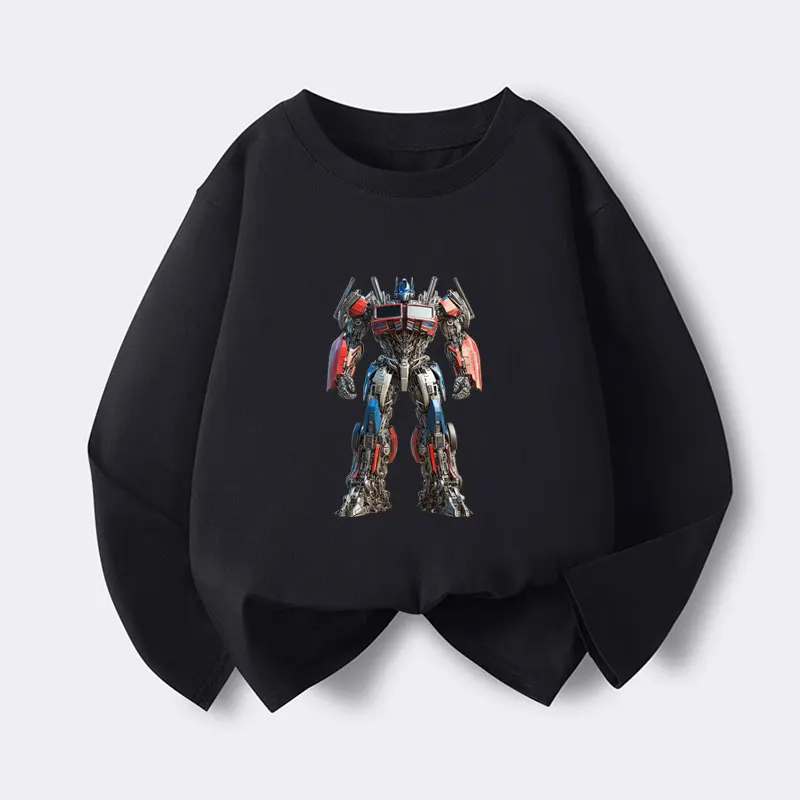 

Autumn Kids Brand Super Robot T-shirt Black Print Boys Tshirt Children Long Sleeve T Shirt Cartoon Cotton Tee Children Clothes