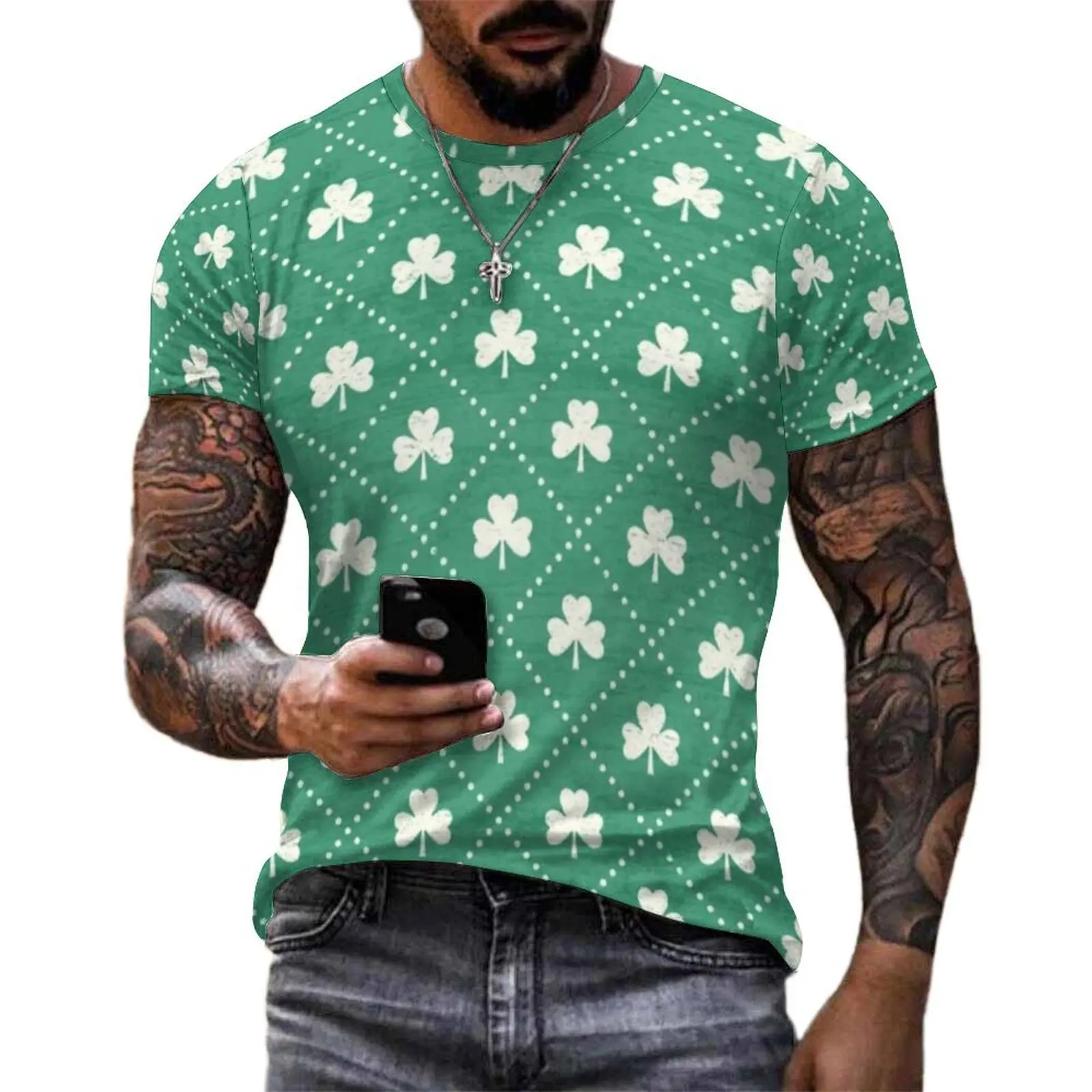 Original T Shirt St Patricks Day T-Shirts Shamrock On Emerald Basic Hip Hop Tees For Mens Short Sleeves Custom Plus Size Clothes