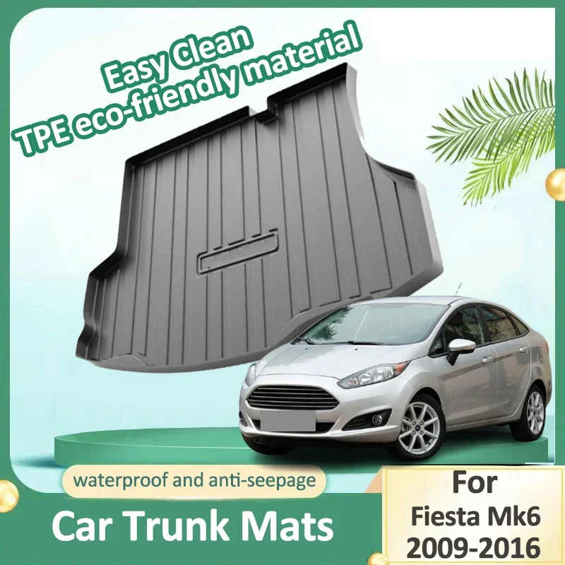 Car Trunk Mat For Ford Fiesta Mk6 VI Accessories 2009-2016 Rubber Mats Rear Storage Box Pad Cargo Liner Waterproof Cushion Parts