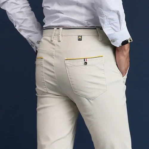 Pantalones informales finos de estilo clásico para hombre, pantalones de oficina de Color sólido de algodón a la moda para negocios, pantalones de alta calidad para primavera y verano